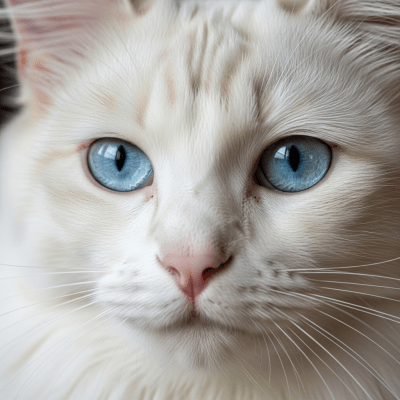 Close-up macro photograph of the face of a Turkish Angora