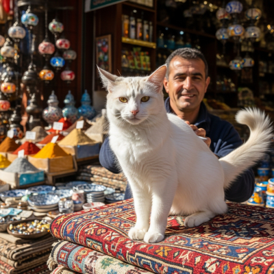 Image of a Turkish Van interacting with humans or participating in cultural activities