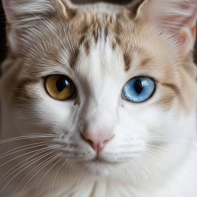 Close-up macro photograph of the face of a Turkish Van