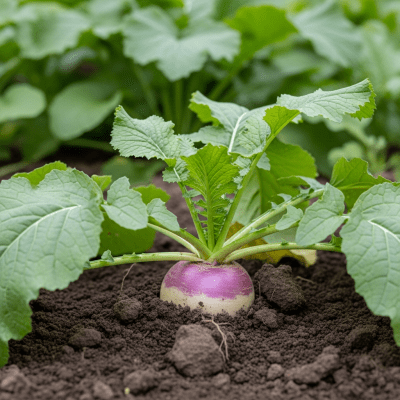 Naturalistic image of a Turnip in its typical growing environment, as found in nature or a cultivated garden