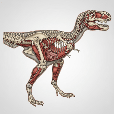 Detailed anatomical cross-section illustration of a Tyrannosaurus rex