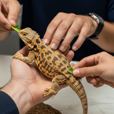 Image of a Uromastyx interacting with humans in a responsible pet-keeping context