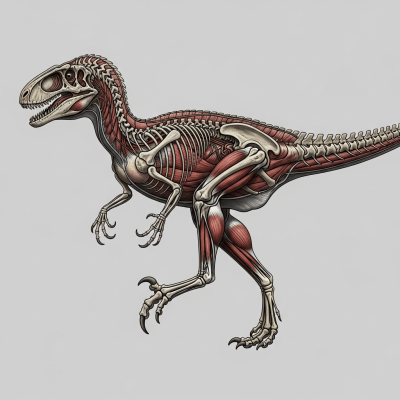 Detailed anatomical cross-section illustration of a Utahraptor