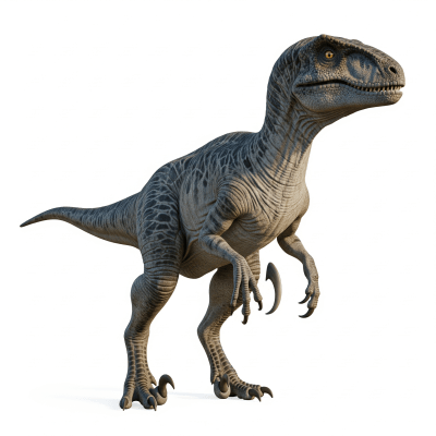 High quality studio photograph of a single Utahraptor