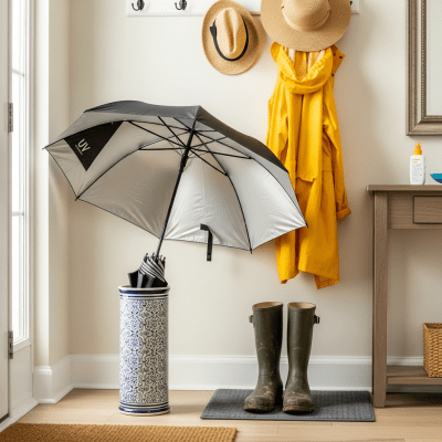 Image of a UV Protection Umbrella displayed alongside typical items it is paired with (e