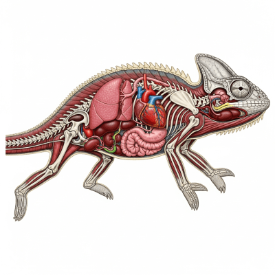 Scientific cross-sectional illustration of a Veiled Chameleon