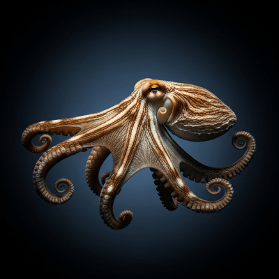 Editorial-style photograph of a Veined Octopus from the taxonomy octopuses, positioned dramatically against a dark or gradient background with focused lighting to emphasize texture and color.