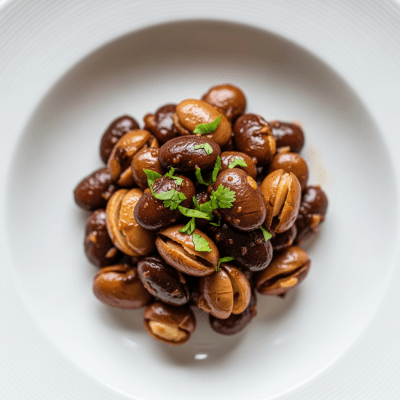 Image of cooked or prepared Velvet Bean (legumes) as it appears in a traditional dish or common culinary usage, presented on a clean plate with minimal garnish