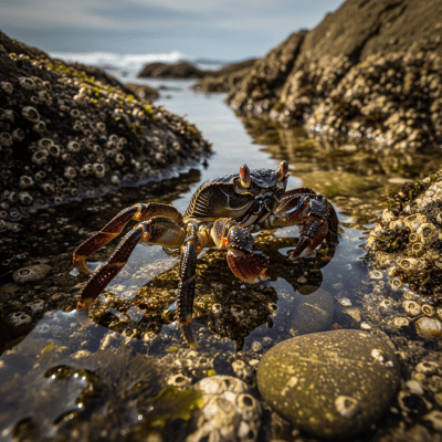 Naturalistic image of a Velvet Crab, belonging to the taxonomy crabs, in its typical habitat such as a shoreline, rocky tide pool, or mangrove