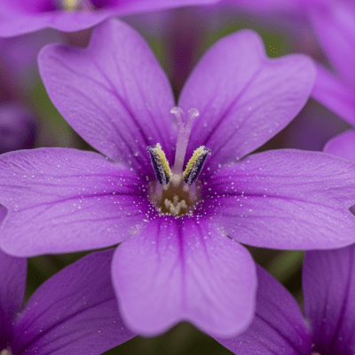 Detailed macro image of a Verbena (flowers), focusing on the intricate structure of petals, stamens, and pistil
