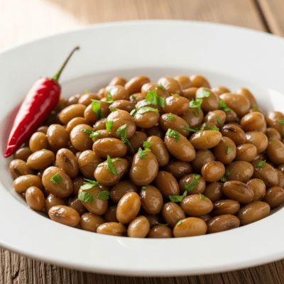 Image of cooked or prepared Vetch (legumes) as it appears in a traditional dish or common culinary usage, presented on a clean plate with minimal garnish