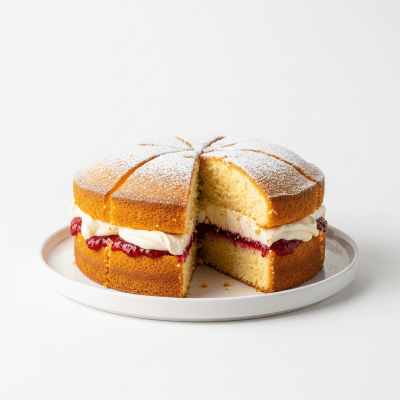 High quality studio photograph of a Victoria Sponge from the cake taxonomy