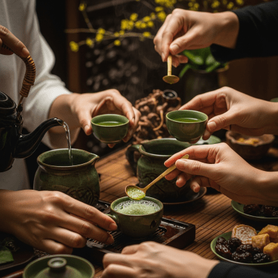 Image showing Vietnamese Green Tea prepared and served in its typical cultural context