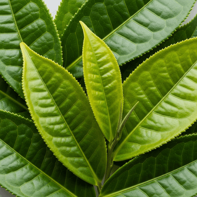 Macro photograph focusing on the texture and details of Vietnamese Green Tea leaves, within the taxonomy teas