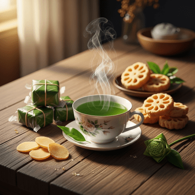 Still life image of a prepared cup of Vietnamese Green Tea