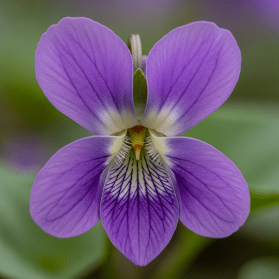 Detailed macro image of a Violet (flowers), focusing on the intricate structure of petals, stamens, and pistil