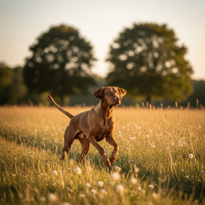 Naturalistic outdoor image of a Vizsla