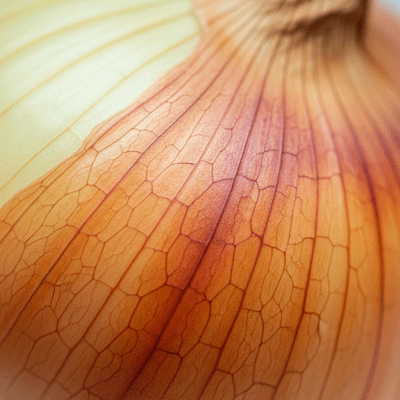 A macro photograph highlighting the surface texture and skin details of a Walla Walla onion