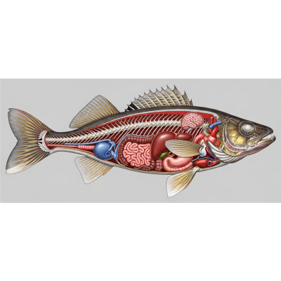 Detailed anatomical illustration of a Walleye, part of the taxonomy fish
