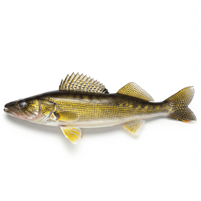 High-resolution studio photograph of a single Walleye, belonging to the taxonomy fish