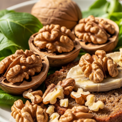 Photograph of a Walnut (nuts) as used in cuisine, such as in a dish or as an ingredient