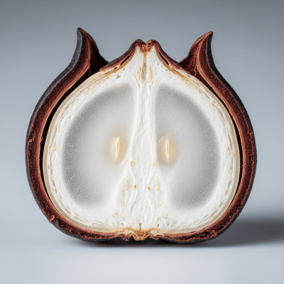 Macro close-up image showing the interior cross-section of a Water caltrop (nuts)