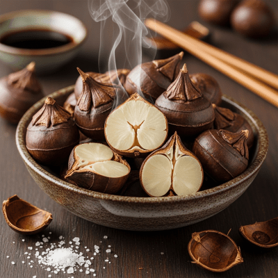 Photograph of a Water caltrop (nuts) as used in cuisine, such as in a dish or as an ingredient