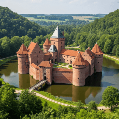 A realistic image of the Water Castle from the castles taxonomy, situated in its historical or natural environment