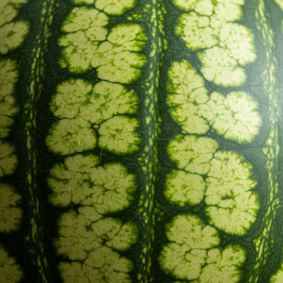 Macro shot capturing the surface texture and color details of the Watermelon, within the fruits taxonomy