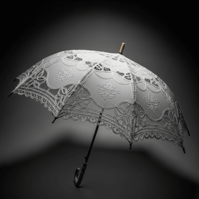 Editorial-style hero shot of a single Wedding Umbrella (umbrellas) dramatically lit against a dark gradient background.