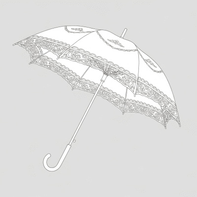 A minimalist side profile silhouette of a closed Wedding Umbrella, set against a light grey background