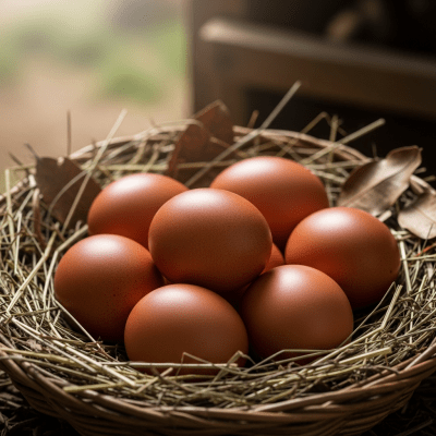 Image depicting eggs laid by a Welsummer, contextualized within the chicken taxonomy