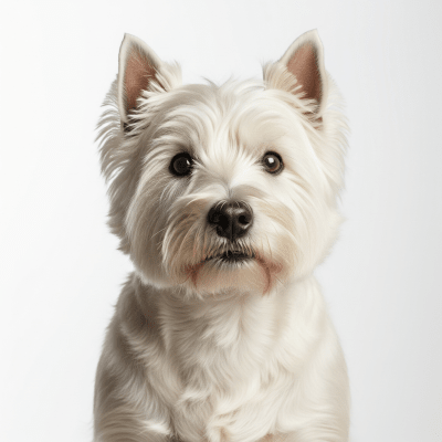 High quality studio photograph of a single West Highland White Terrier