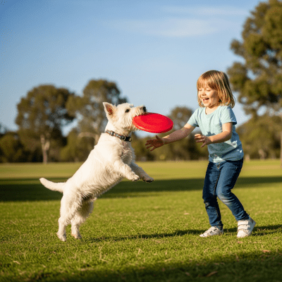 Image of a West Highland White Terrier interacting with humans in a typical cultural or domestic setting