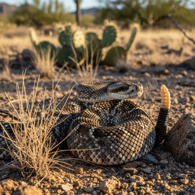 A detailed image of a Western Diamondback Rattlesnake (reptiles) in its typical natural habitat