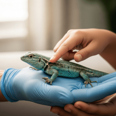 Image of a Western Fence Lizard interacting with humans in a responsible pet-keeping context