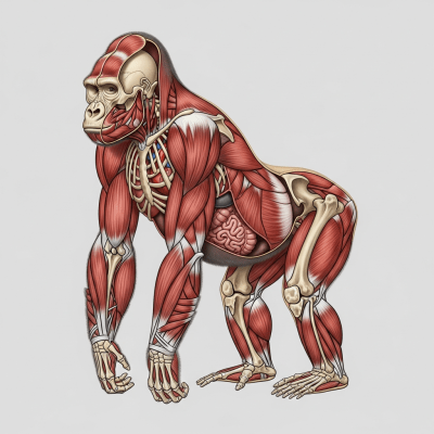 Detailed anatomical illustration of a Western gorilla, part of the taxonomy apes