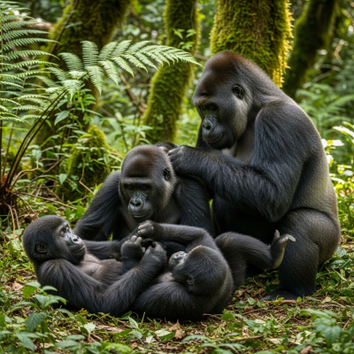 Image showing a group of Western gorilla (apes) engaging in typical social behavior