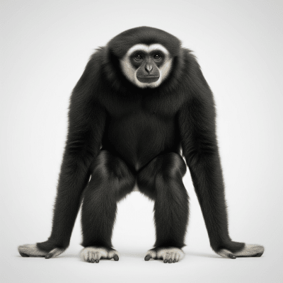High quality studio photograph of a Western hoolock gibbon