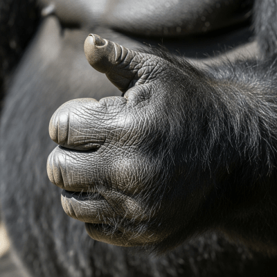 Close-up photograph of the hands or feet of a Western lowland gorilla (subspecies), part of the taxonomy apes