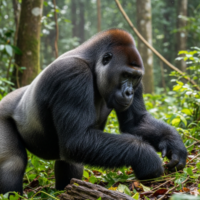 Photograph of a Western lowland gorilla (subspecies) (apes) in its natural habitat