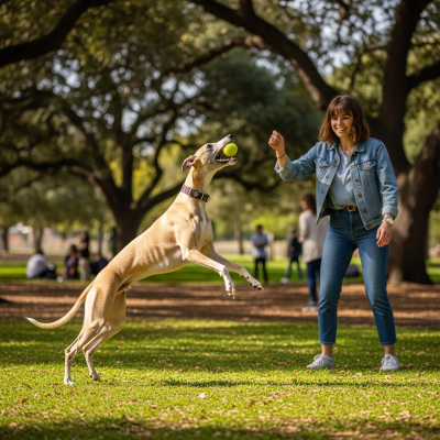 Image of a Whippet interacting with humans in a typical cultural or domestic setting