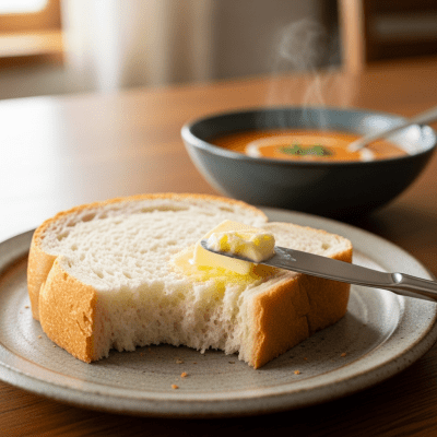 Photograph of White Bread, shown being served or eaten as part of a meal