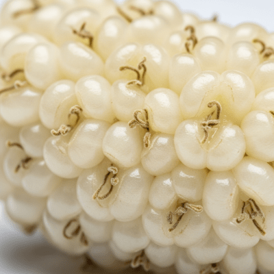 A detailed macro close-up of the surface texture of a fresh White Mulberry