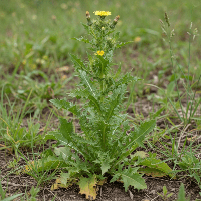 Naturalistic photograph of Wild Lettuce growing in a field or garden, representing its environment as part of the taxonomy lettuce