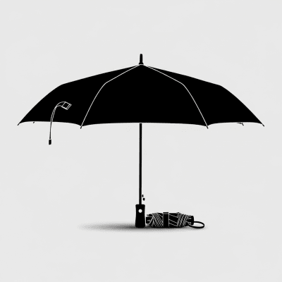 A minimalist side profile silhouette of a closed Windproof Umbrella, set against a light grey background