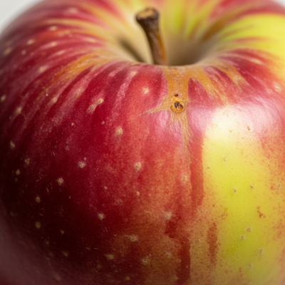 A detailed macro shot focusing on the skin texture and color variation of a Winesap