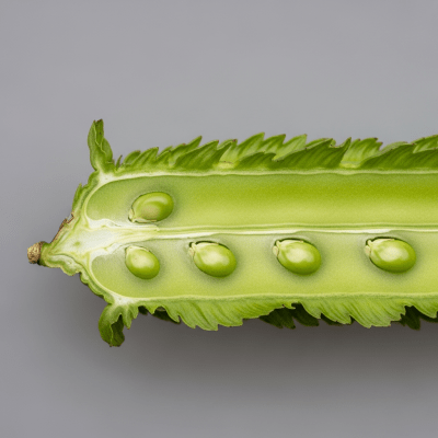 A cross-sectional view of a single Winged Bean (beans), sliced cleanly to reveal its internal structure and composition