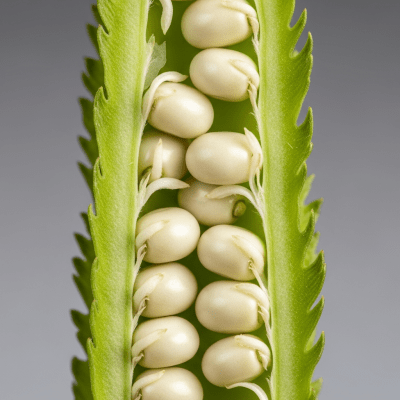 Close-up macro image of the Winged Bean (legumes) cut in half, displaying its internal structure and details such as seed arrangement, pod interior, or cross-section textures