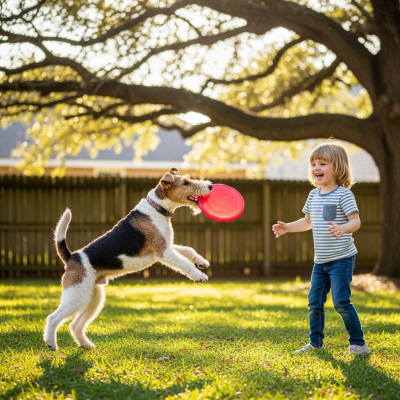 Image of a Wire Fox Terrier interacting with humans in a typical cultural or domestic setting